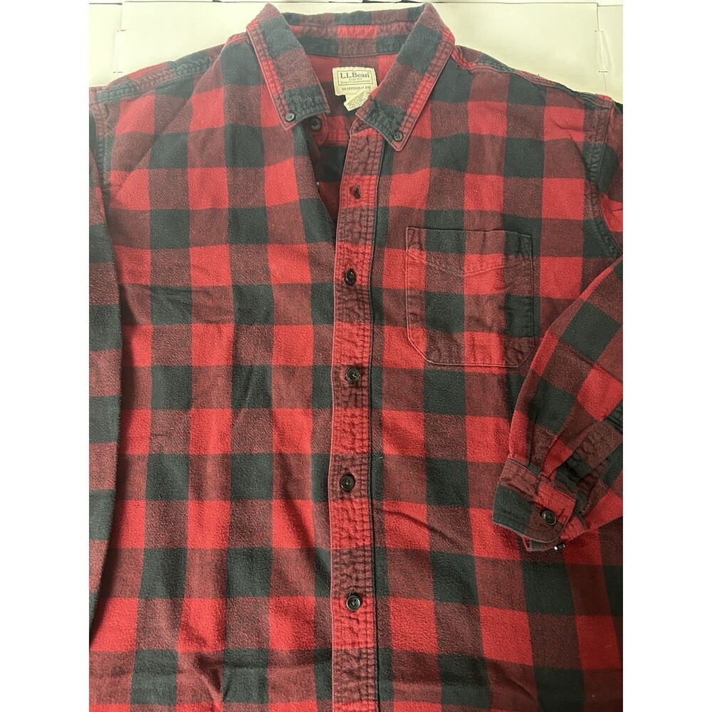 LL Bean Men’s XXL Scotch Plaid Flannel Shirt Red Black Buffalo Check Cotton